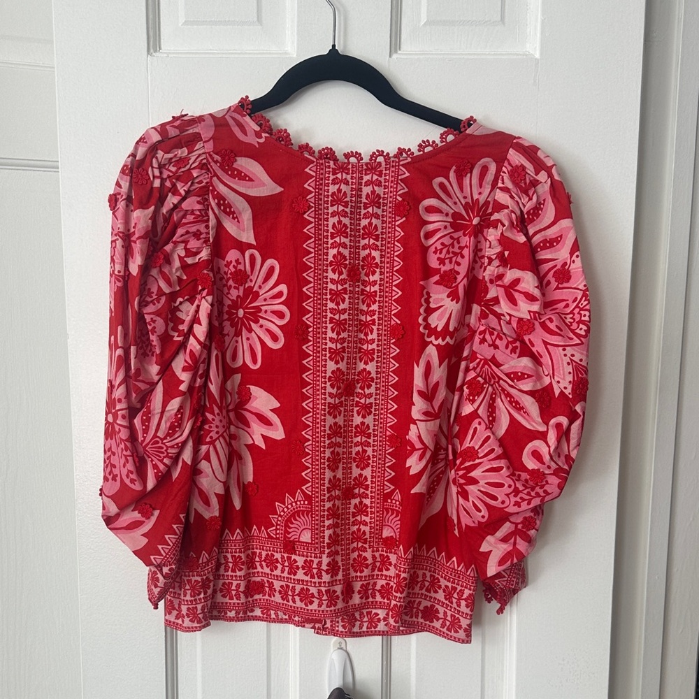 FARM Rio Red and Pink Floral Blouse